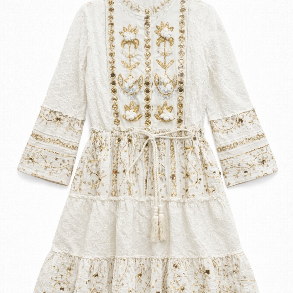 Elegant White and Gold Summer Dress